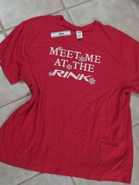 PINK Victoria's Secret Red Graphic Tee "Meet Me at the Rink"